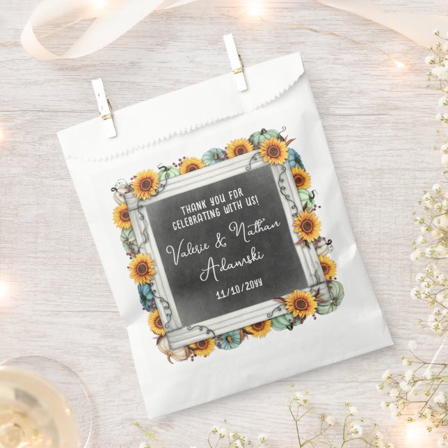Sunflower Pumpkin Rustic Chalkboard Farm Wedding Favour Bags (Clipped)