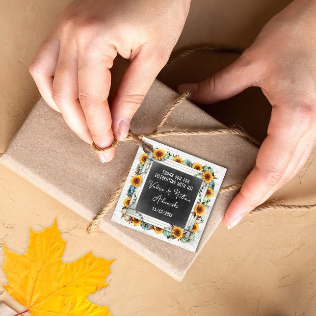 Sunflower Pumpkin Rustic Chalkboard Farm Wedding Favour Tags (Creator Uploaded)