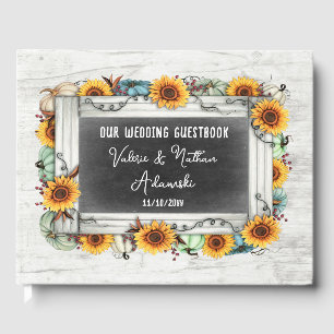 Sunflower Pumpkin Rustic Chalkboard Farm Wedding Guest Book