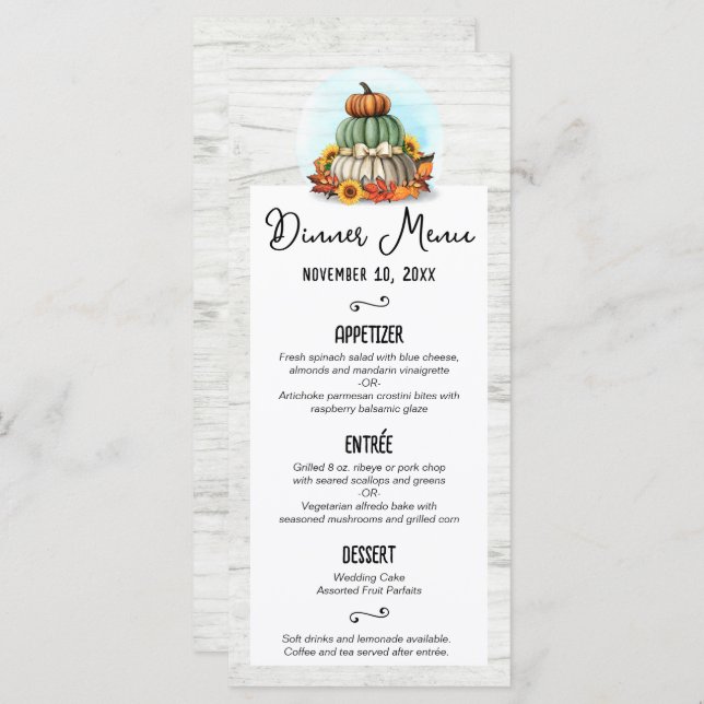 Sunflower Pumpkin Rustic Country Fall Farm Menu (Front/Back)