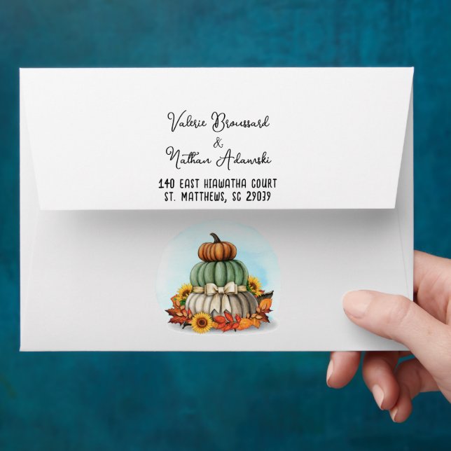 Sunflower Pumpkin Rustic Country Fall Farm Wedding Envelope (Hand)