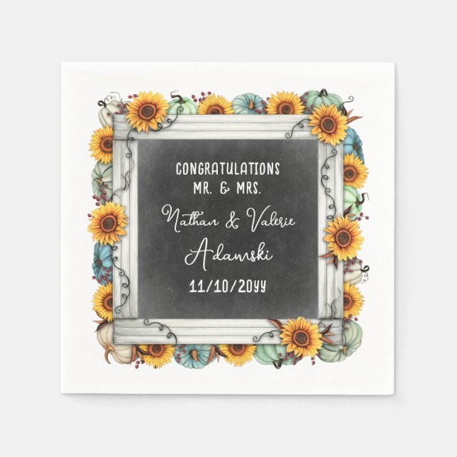 Sunflower Pumpkin Rustic Country Fall Farm Wedding Napkin (Front)