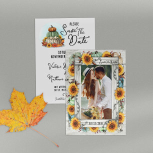 Sunflower Pumpkin Rustic Country Fall Photo Frame Save The Date