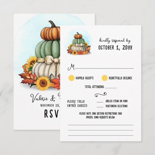 Sunflower Pumpkin Rustic Country Farm Fall Wedding RSVP Card (Front/Back)
