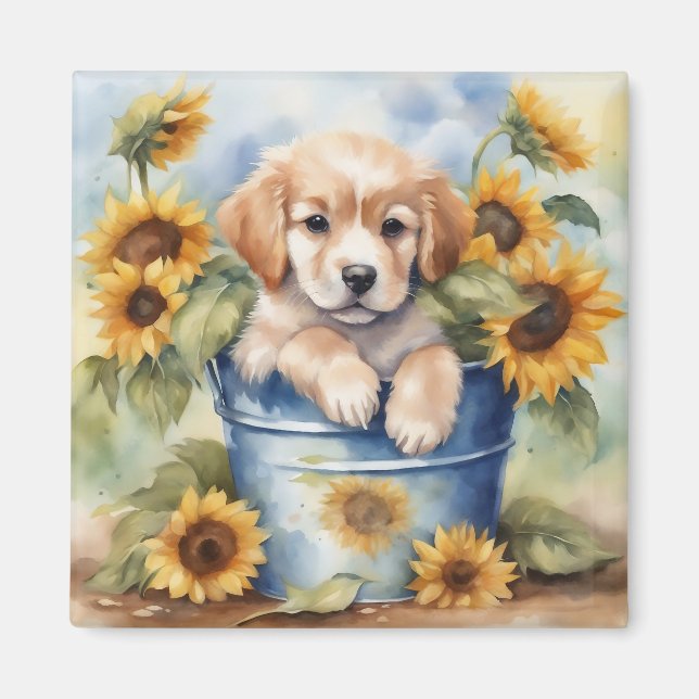 Sunflower Puppy Magnet (Front)