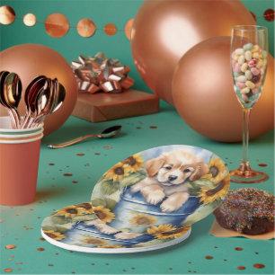Sunflower Puppy Paper Plate