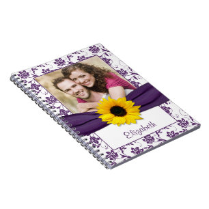 Sunflower Purple Damask Personalised Notebook