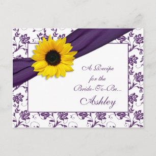 Sunflower Purple Damask Recipe Card for the Bride