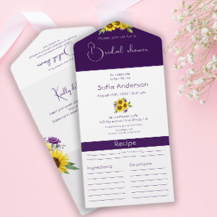 Sunflower purple floral All in One Wedding Invite