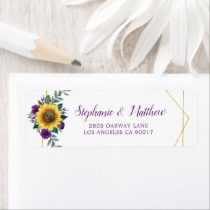Sunflower Purple Floral Geometric Gold Address