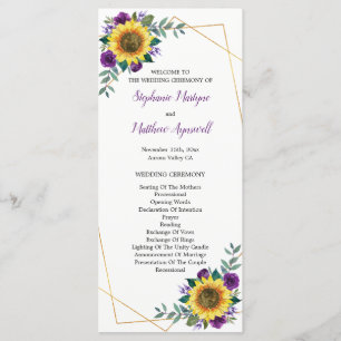 Sunflower Purple Floral Geometric Wedding Programme