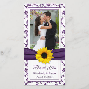 Sunflower Purple Floral Ribbon Wedding Thank You Card