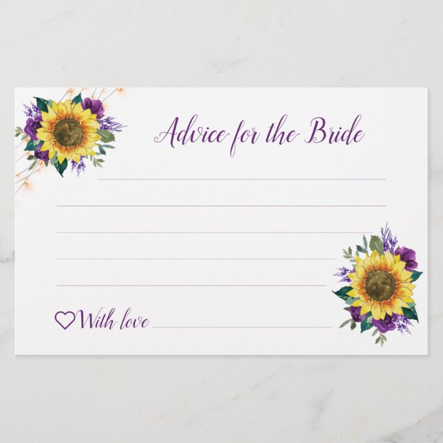 Sunflower Purple Lights Bridal Shower Advice (Front)