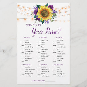 Sunflower Purple Lights Purse Bridal Shower Game