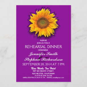 sunflower purple rehearsal dinner invitation