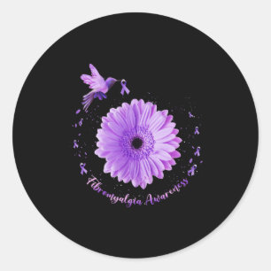 Sunflower Purple Ribbon Fibromyalgia Awareness  Classic Round Sticker