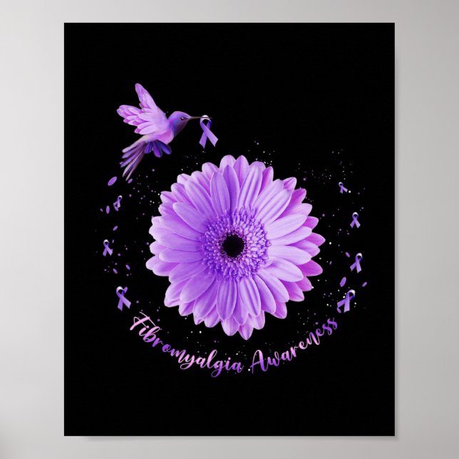 Sunflower Purple Ribbon Fibromyalgia Awareness  Poster (Front)
