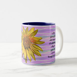 Sunflower Purple Stripe Faith Peace Coffee Mug Cup