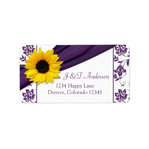 Sunflower Purple Wedding Return Address Labels