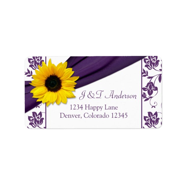 Sunflower Purple Wedding Return Address Labels (Front)