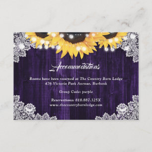 Sunflower Purple Wood Wedding Hotel Accommodation Enclosure Card