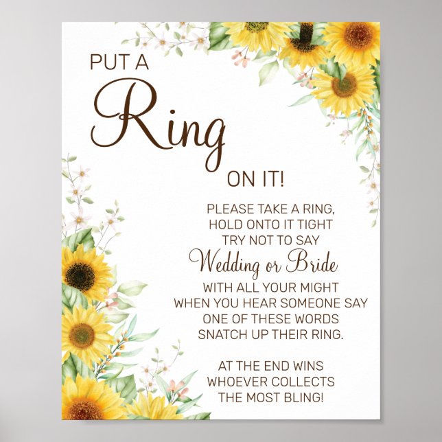 Sunflower Put a Ring bridal shower game sign (Front)