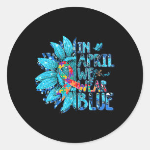 Sunflower Puzzle In April We Wear Blue Autism Awar Classic Round Sticker