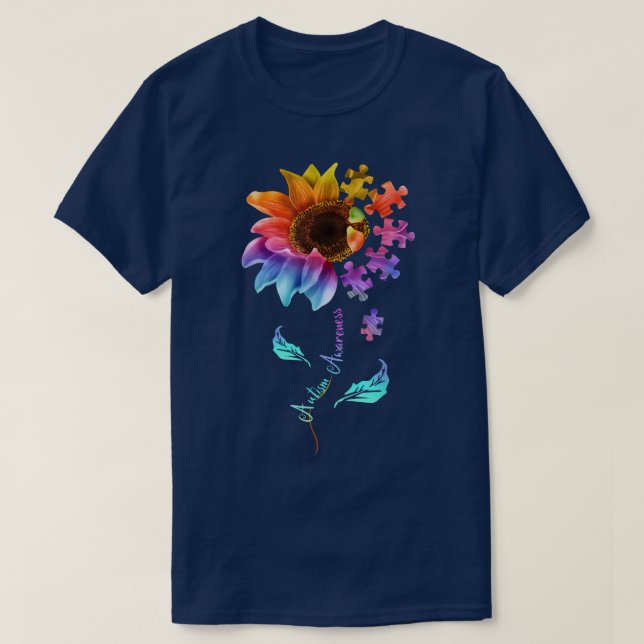 Sunflower Puzzle Love Autism Awareness for men, wo T-Shirt (Design Front)