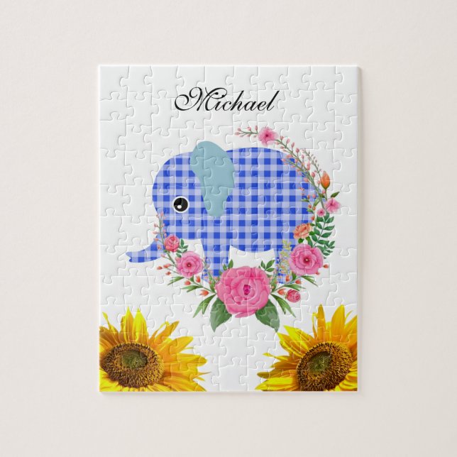 Sunflower Puzzles Blue Elephant Floral (Vertical)