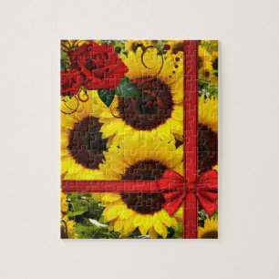 Sunflower Puzzles Red Rose Red Bow