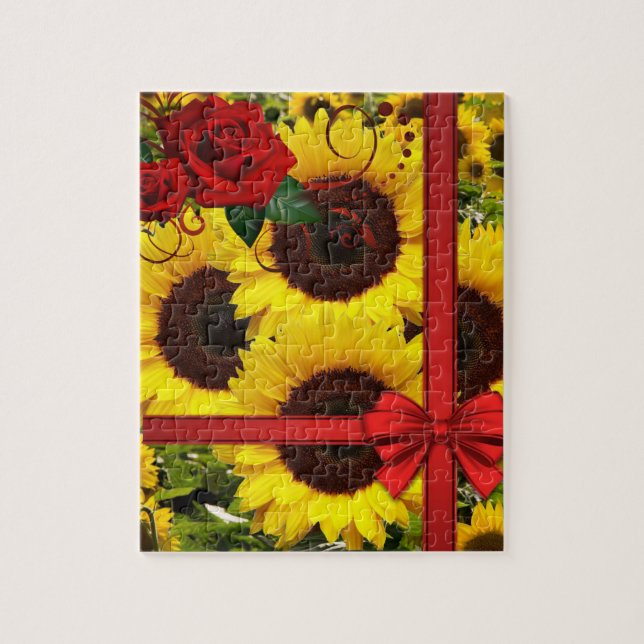 Sunflower Puzzles Red Rose Red Bow (Vertical)