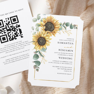 Sunflower QR Code All-in-One Floral Wedding Invitation