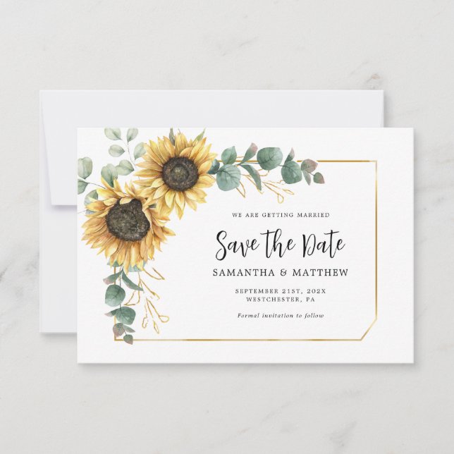 Sunflower QR Code Wedding Save the Date (Front)
