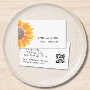 Sunflower QR Code Yoga Instructor Business Card