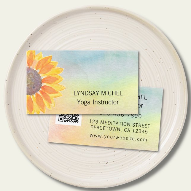Sunflower QR Code Yoga Instructor Business Card (Creator Uploaded)