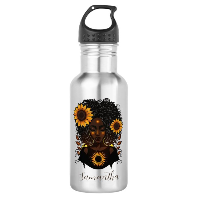 Sunflower Queen Afro Woman 532 Ml Water Bottle (Front)