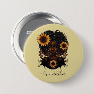 Sunflower Queen Afro Woman 7.5 Cm Round Badge