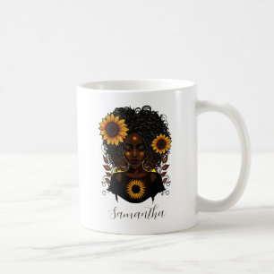 Sunflower Queen Afro Woman Coffee Mug