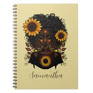Sunflower Queen Afro Woman Notebook