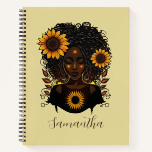 Sunflower Queen Afro Woman Notebook