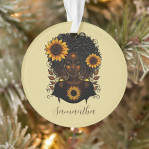Sunflower Queen Afro Woman Ornament