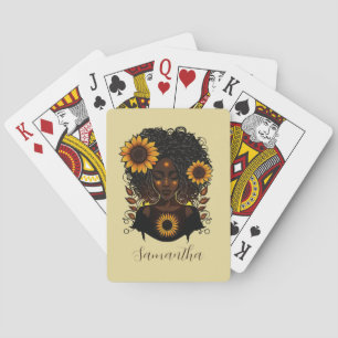 Sunflower Queen Afro Woman Playing Cards