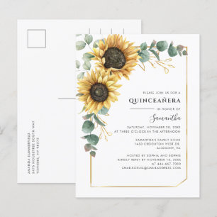 Sunflower Quinceanera Greenery 15th Birthday Party Invitation Postcard