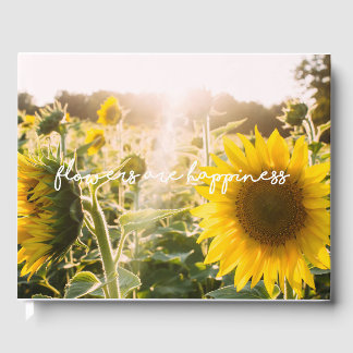 Sunflower quote "flowers are happiness" guest book