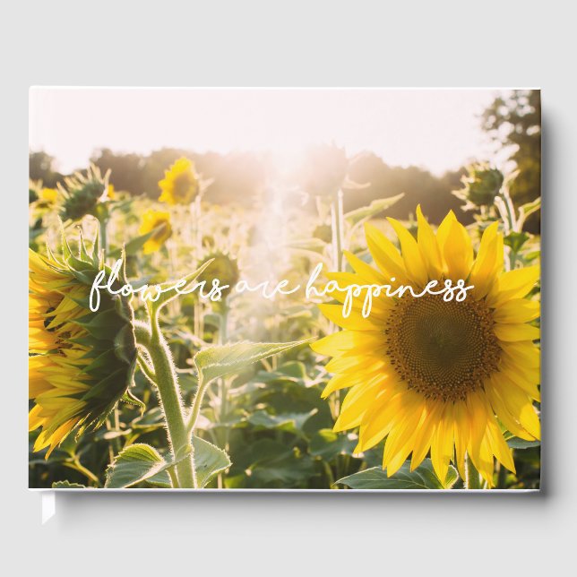 Sunflower quote "flowers are happiness" guest book (Front)