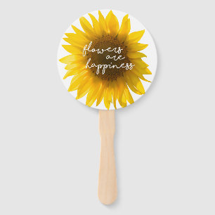 Sunflower quote "flowers are happiness" hand fan