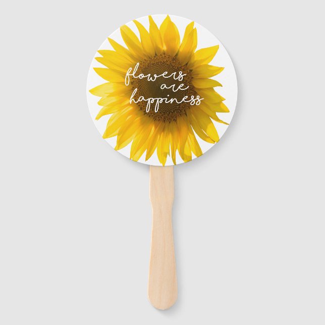 Sunflower quote "flowers are happiness" hand fan (Front)