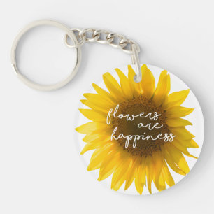 Sunflower quote "flowers are happiness" key ring