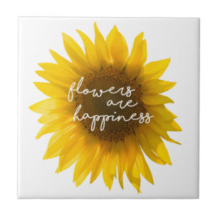 Sunflower quote "flowers are happiness" tile