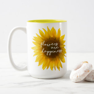 Sunflower quote "flowers are happiness" Two-Tone coffee mug